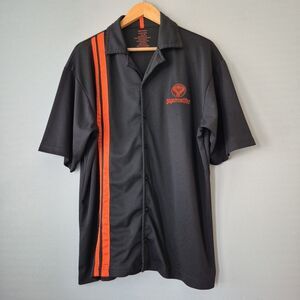 Jagermeister Black Orange Stripe Logo Short Sleeve Button Up Shirt Mens 2XL
